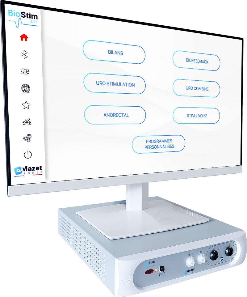 BioStim, appareil professionnel de rééducation périnéale par biofeedback et électrostimulation, 80 protocoles prédéfinis, made in France