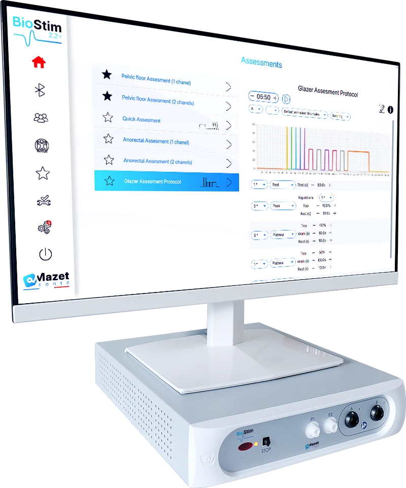 BioStim displaying the Glazet protocol on its screen, among the new software programs