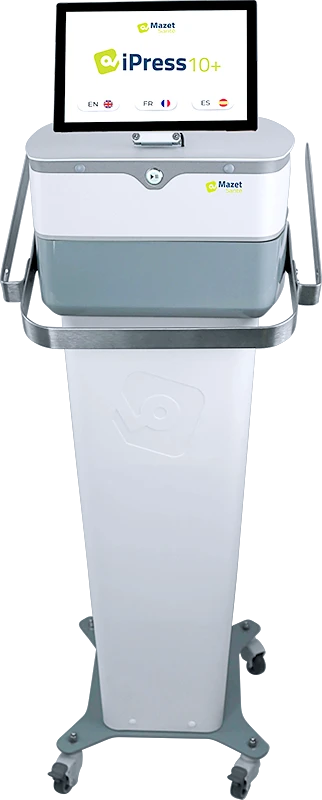 Mazet Santé's iPress 10+ with built-in screen for direct control, predefined programs, and customized pressotherapy care